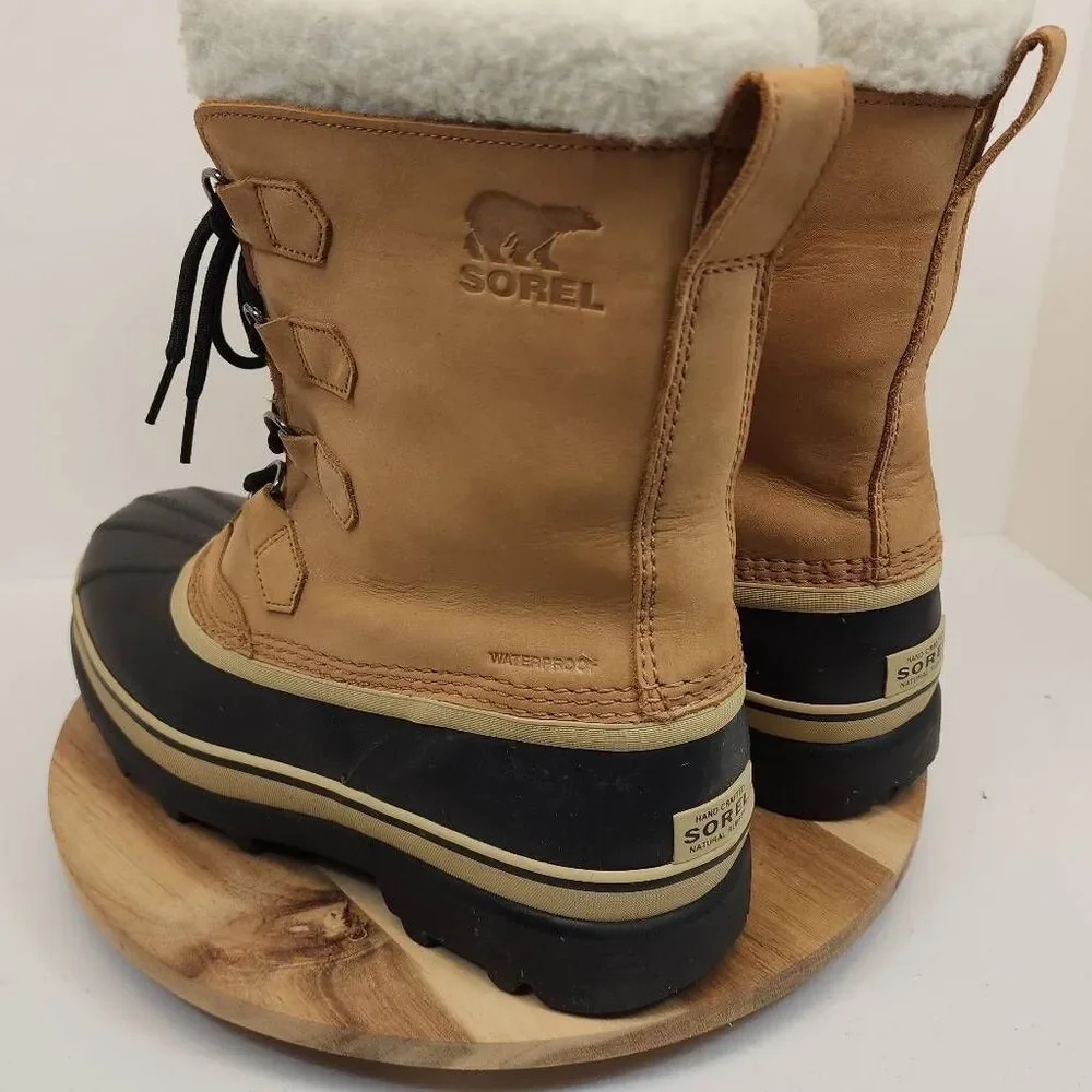 Sorel Caribou Waterproof Winter Boots Mens Size 10 Tan Black